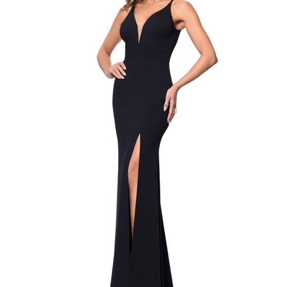 Xscape Women's Plunge-Neck Sleeveless Scuba Gown – Black – Size 4 – NWT - Picture 1 of 4